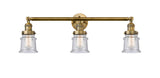 205-BB-G184S 3-Light 30" Brushed Brass Bath Vanity Light - Seedy Small Canton Glass - LED Bulb - Dimmensions: 30 x 9 x 10 - Glass Up or Down: Yes