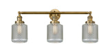 205-BB-G262 3-Light 32" Brushed Brass Bath Vanity Light - Vintage Wire Mesh Stanton Glass - LED Bulb - Dimmensions: 32 x 8 x 14 - Glass Up or Down: Yes