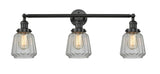 205-BK-G142 3-Light 30" Matte Black Bath Vanity Light - Clear Chatham Glass - LED Bulb - Dimmensions: 30 x 9 x 10 - Glass Up or Down: Yes
