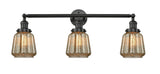 205-BK-G146 3-Light 30" Matte Black Bath Vanity Light - Mercury Plated Chatham Glass - LED Bulb - Dimmensions: 30 x 9 x 10 - Glass Up or Down: Yes