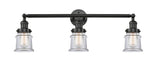 205-BK-G182S 3-Light 30" Matte Black Bath Vanity Light - Clear Small Canton Glass - LED Bulb - Dimmensions: 30 x 9 x 10 - Glass Up or Down: Yes