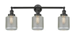 205-BK-G262-LED 3-Light 32" Stanton Matte Black Bath Vanity Light - Vintage Wire Mesh Stanton Glass