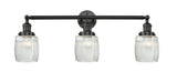 205-BK-G302 3-Light 32" Matte Black Bath Vanity Light - Thick Clear Halophane Colton Glass - LED Bulb - Dimmensions: 32 x 7 x 11 - Glass Up or Down: Yes