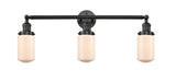 205-BK-G311 3-Light 31" Matte Black Bath Vanity Light - Matte White Cased Dover Glass - LED Bulb - Dimmensions: 31 x 7.5 x 10.75 - Glass Up or Down: Yes