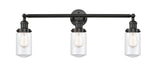 205-BK-G312 3-Light 31" Matte Black Bath Vanity Light - Clear Dover Glass - LED Bulb - Dimmensions: 31 x 7.5 x 10.75 - Glass Up or Down: Yes