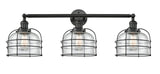 205-BK-G74-CE 3-Light 34" Matte Black Bath Vanity Light - Seedy Large Bell Cage Glass - LED Bulb - Dimmensions: 34 x 10 x 12 - Glass Up or Down: Yes