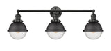 3-Light 34" Matte Black Bath Vanity Light - Seedy Hampden Glass LED