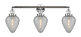 205-PC-G165 3-Light 32" Polished Chrome Bath Vanity Light - Clear Crackle Geneseo Glass - LED Bulb - Dimmensions: 32 x 8 x 14 - Glass Up or Down: Yes