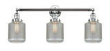 Polished Chrome Stanton 3 Light Bath Vanity Light  - Vintage Wire Mesh Stanton Glass - Vintage Dimmable Bulb Included