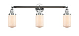 205-PC-G311 3-Light 31" Polished Chrome Bath Vanity Light - Matte White Cased Dover Glass - LED Bulb - Dimmensions: 31 x 7.5 x 10.75 - Glass Up or Down: Yes