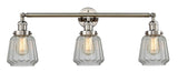 205-PN-G142 3-Light 30" Polished Nickel Bath Vanity Light - Clear Chatham Glass - LED Bulb - Dimmensions: 30 x 9 x 10 - Glass Up or Down: Yes