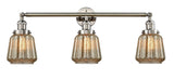 205-PN-G146 3-Light 30" Polished Nickel Bath Vanity Light - Mercury Plated Chatham Glass - LED Bulb - Dimmensions: 30 x 9 x 10 - Glass Up or Down: Yes