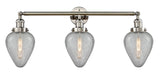 205-PN-G165 3-Light 32" Polished Nickel Bath Vanity Light - Clear Crackle Geneseo Glass - LED Bulb - Dimmensions: 32 x 8 x 14 - Glass Up or Down: Yes
