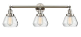 205-PN-G172 3-Light 30" Polished Nickel Bath Vanity Light - Clear Fulton Glass - LED Bulb - Dimmensions: 30 x 9 x 10 - Glass Up or Down: Yes