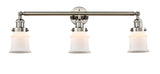 205-PN-G181S 3-Light 30" Polished Nickel Bath Vanity Light - Matte White Small Canton Glass - LED Bulb - Dimmensions: 30 x 9 x 10 - Glass Up or Down: Yes