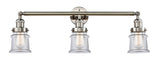 205-PN-G182S 3-Light 30" Polished Nickel Bath Vanity Light - Clear Small Canton Glass - LED Bulb - Dimmensions: 30 x 9 x 10 - Glass Up or Down: Yes