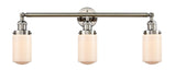 205-PN-G311 3-Light 31" Polished Nickel Bath Vanity Light - Matte White Cased Dover Glass - LED Bulb - Dimmensions: 31 x 7.5 x 10.75 - Glass Up or Down: Yes