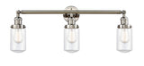 205-PN-G312 3-Light 31" Polished Nickel Bath Vanity Light - Clear Dover Glass - LED Bulb - Dimmensions: 31 x 7.5 x 10.75 - Glass Up or Down: Yes