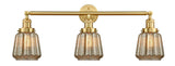 205-SG-G146 3-Light 30" Satin Gold Bath Vanity Light - Mercury Plated Chatham Glass - LED Bulb - Dimmensions: 30 x 9 x 10 - Glass Up or Down: Yes