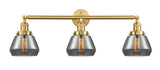 205-SG-G173 3-Light 30" Satin Gold Bath Vanity Light - Plated Smoke Fulton Glass - LED Bulb - Dimmensions: 30 x 9 x 10 - Glass Up or Down: Yes