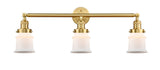 205-SG-G181S 3-Light 30" Satin Gold Bath Vanity Light - Matte White Small Canton Glass - LED Bulb - Dimmensions: 30 x 9 x 10 - Glass Up or Down: Yes