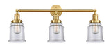 205-SG-G182 3-Light 30" Satin Gold Bath Vanity Light - Clear Canton Glass - LED Bulb - Dimmensions: 30 x 9 x 10 - Glass Up or Down: Yes