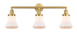 205-SG-G191 3-Light 30" Satin Gold Bath Vanity Light - Matte White Bellmont Glass - LED Bulb - Dimmensions: 30 x 9 x 10 - Glass Up or Down: Yes