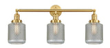 205-SG-G262-LED 3-Light 32" Stanton Satin Gold Bath Vanity Light - Vintage Wire Mesh Stanton Glass