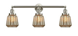 205-SN-G146 3-Light 30" Brushed Satin Nickel Bath Vanity Light - Mercury Plated Chatham Glass - LED Bulb - Dimmensions: 30 x 9 x 10 - Glass Up or Down: Yes