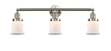 205-SN-G181S 3-Light 30" Brushed Satin Nickel Bath Vanity Light - Matte White Small Canton Glass - LED Bulb - Dimmensions: 30 x 9 x 10 - Glass Up or Down: Yes