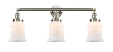 205-SN-G181 3-Light 30" Brushed Satin Nickel Bath Vanity Light - Matte White Canton Glass - LED Bulb - Dimmensions: 30 x 9 x 10 - Glass Up or Down: Yes