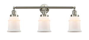 3-Light 30" Brushed Satin Nickel Bath Vanity Light - Matte White Canton Glass LED