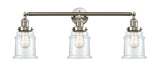 205-SN-G182 3-Light 30" Brushed Satin Nickel Bath Vanity Light - Clear Canton Glass - LED Bulb - Dimmensions: 30 x 9 x 10 - Glass Up or Down: Yes