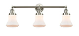 205-SN-G191 3-Light 30" Brushed Satin Nickel Bath Vanity Light - Matte White Bellmont Glass - LED Bulb - Dimmensions: 30 x 9 x 10 - Glass Up or Down: Yes