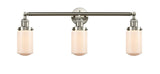 205-SN-G311 3-Light 31" Brushed Satin Nickel Bath Vanity Light - Matte White Cased Dover Glass - LED Bulb - Dimmensions: 31 x 7.5 x 10.75 - Glass Up or Down: Yes