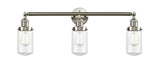 205-SN-G312 3-Light 31" Brushed Satin Nickel Bath Vanity Light - Clear Dover Glass - LED Bulb - Dimmensions: 31 x 7.5 x 10.75 - Glass Up or Down: Yes