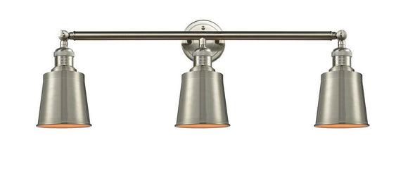 Brushed Satin Nickel Addison 3 Light Bath Vanity Light  - Brushed Satin Nickel Addison Shade - Vintage Dimmable Bulb Included