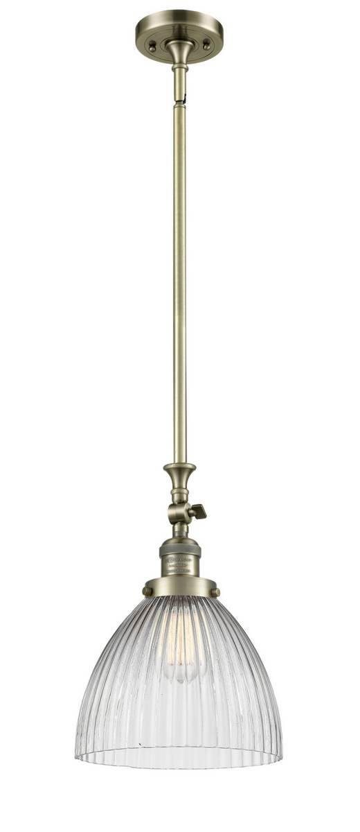 Stem Hung 9.5" Seneca Falls Mini Pendant - Dome Clear Halophane Glass - Choice of Finish And Incandesent Or LED Bulbs