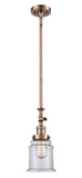 206-AC-G182 Stem Hung 6.5" Antique Copper Mini Pendant - Clear Canton Glass - LED Bulb - Dimmensions: 6.5 x 6.5 x 14<br>Minimum Height : 24.375<br>Maximum Height : 48.5 - Sloped Ceiling Compatible: Yes