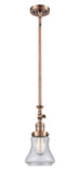 206-AC-G194 Stem Hung 6.5" Antique Copper Mini Pendant - Seedy Bellmont Glass - LED Bulb - Dimmensions: 6.5 x 6.5 x 14<br>Minimum Height : 23.375<br>Maximum Height : 47.5 - Sloped Ceiling Compatible: Yes