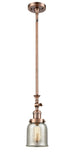 206-AC-G58 Stem Hung 5" Antique Copper Mini Pendant - Silver Plated Mercury Small Bell Glass - LED Bulb - Dimmensions: 5 x 5 x 13<br>Minimum Height : 22.875<br>Maximum Height : 47 - Sloped Ceiling Compatible: Yes