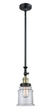 206-BAB-G182 Stem Hung 6.5" Black Antique Brass Mini Pendant - Clear Canton Glass - LED Bulb - Dimmensions: 6.5 x 6.5 x 14<br>Minimum Height : 24.375<br>Maximum Height : 48.5 - Sloped Ceiling Compatible: Yes