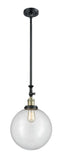206-BAB-G202-12 Stem Hung 12" Black Antique Brass Mini Pendant - Clear Beacon Glass - LED Bulb - Dimmensions: 12 x 12 x 18<br>Minimum Height : 28.875<br>Maximum Height : 53 - Sloped Ceiling Compatible: Yes