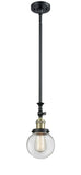 206-BAB-G202-6 Stem Hung 6" Black Antique Brass Mini Pendant - Clear Beacon Glass - LED Bulb - Dimmensions: 6 x 6 x 12.25<br>Minimum Height : 22.875<br>Maximum Height : 47 - Sloped Ceiling Compatible: Yes