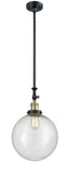 206-BAB-G204-12 Stem Hung 12" Black Antique Brass Mini Pendant - Seedy Beacon Glass - LED Bulb - Dimmensions: 12 x 12 x 18<br>Minimum Height : 28.875<br>Maximum Height : 53 - Sloped Ceiling Compatible: Yes