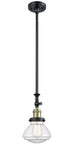 206-BAB-G322 Stem Hung 6.75" Black Antique Brass Mini Pendant - Clear Olean Glass - LED Bulb - Dimmensions: 6.75 x 6.75 x 11.75<br>Minimum Height : 22.125<br>Maximum Height : 46.25 - Sloped Ceiling Compatible: Yes