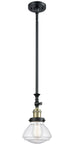 206-BAB-G324 Stem Hung 6.75" Black Antique Brass Mini Pendant - Seedy Olean Glass - LED Bulb - Dimmensions: 6.75 x 6.75 x 11.75<br>Minimum Height : 22.125<br>Maximum Height : 46.25 - Sloped Ceiling Compatible: Yes