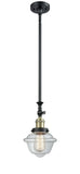 206-BAB-G532 Stem Hung 7.5" Black Antique Brass Mini Pendant - Clear Small Oxford Glass - LED Bulb - Dimmensions: 7.5 x 7.5 x 12<br>Minimum Height : 22.875<br>Maximum Height : 47 - Sloped Ceiling Compatible: Yes