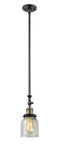 206-BAB-G54 Stem Hung 5" Black Antique Brass Mini Pendant - Seedy Small Bell Glass - LED Bulb - Dimmensions: 5 x 5 x 14<br>Minimum Height : 22.875<br>Maximum Height : 47 - Sloped Ceiling Compatible: Yes