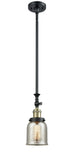 206-BAB-G58 Stem Hung 5" Black Antique Brass Mini Pendant - Silver Plated Mercury Small Bell Glass - LED Bulb - Dimmensions: 5 x 5 x 13<br>Minimum Height : 22.875<br>Maximum Height : 47 - Sloped Ceiling Compatible: Yes